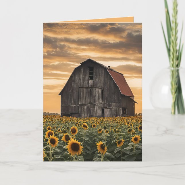 Carte Vieille Barre En Bois Dans Les Tournesols (Devant)