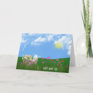 Carte vieille brouette avec fleurs Nom Jour