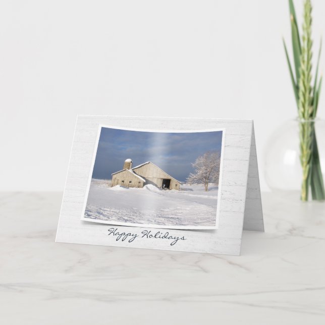 Carte Vieille grange en hiver sur bois (Devant)