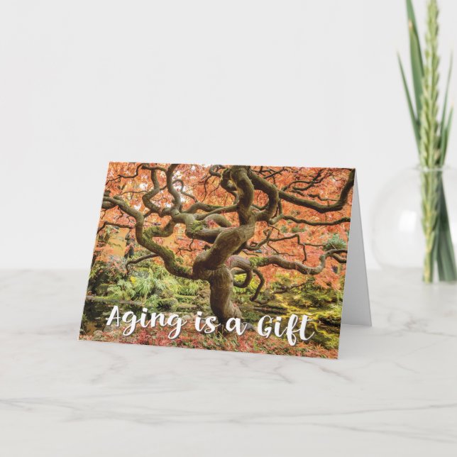 Carte Vieillir est un âge cadeau positif avec arbre (Devant)