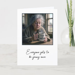 Carte Vielle Dame Avec Café Du Matin Anniversaire