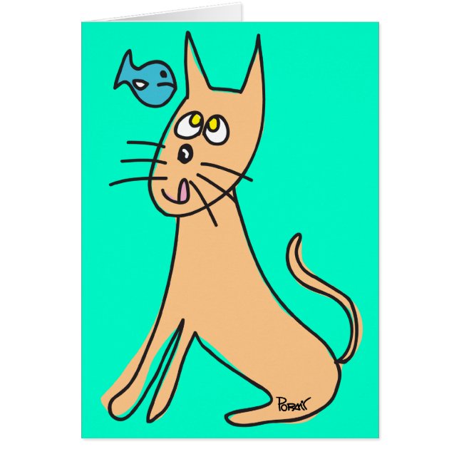 Carte vierge de chat et de poissons (Devant)