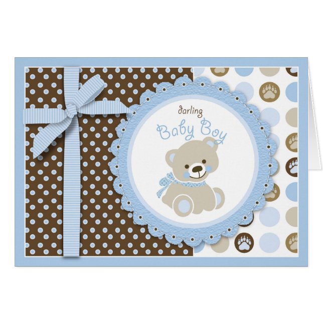 Carte vierge d'ours de nounours de garçon (Devant horizontal)