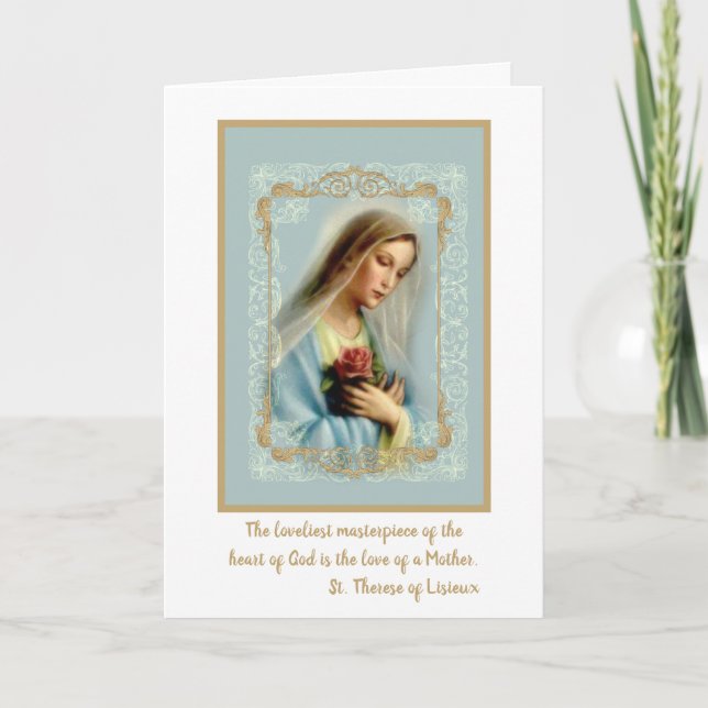 Carte Vierge Marie avec Rouge Rose Blanc dentelle or fro (Devant)