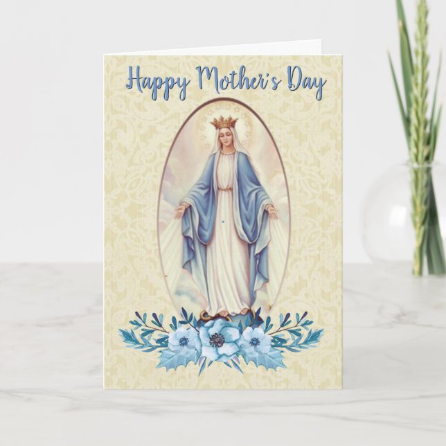 Carte Vierge Marie | Blue Floral Swag | Fête des mères (Devant)