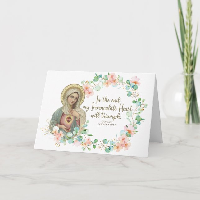 Carte Vierge Marie Fatima Catholique Religieux Floral (Devant)