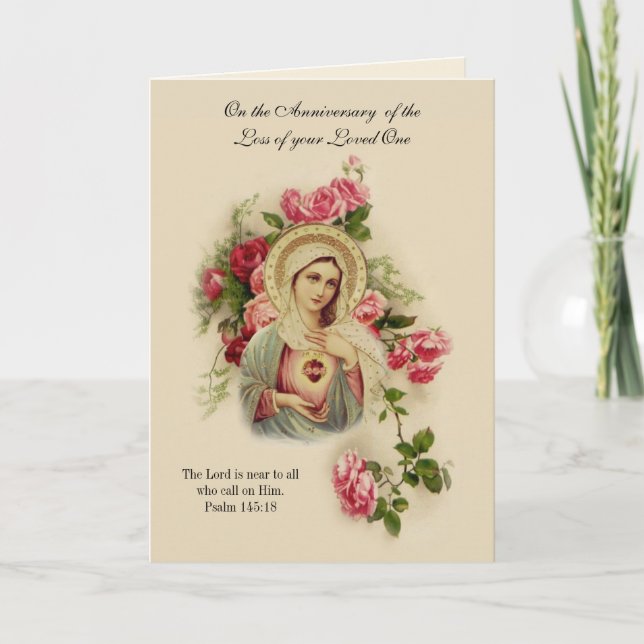 Carte Vierge Marie Florale Anniversaire de la mort aimée (Devant)