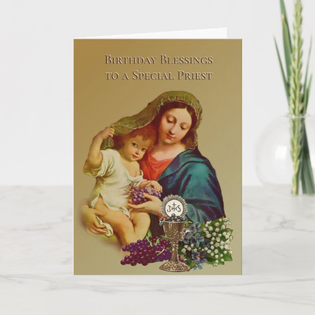 Carte Vierge Marie Jésus prêtre catholique Prière d'anni (Devant)
