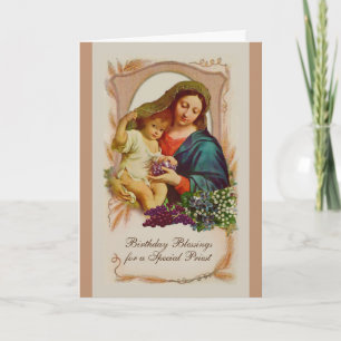 Carte Vierge Marie Jésus Prière d'anniversaire de prêtre
