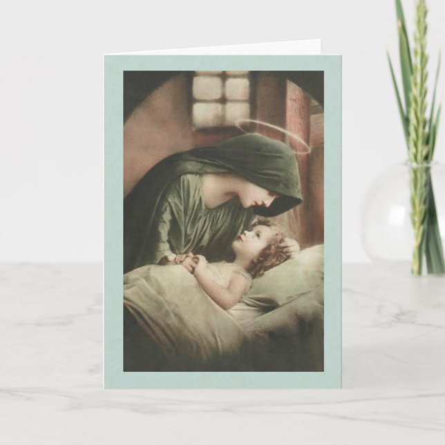 Carte Vierge Marie réconforter Enfant au lit S'ENTENDRE  (Devant)
