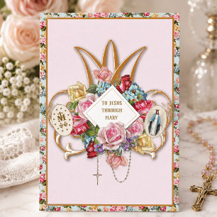 Carte Vierge Marie Roses Religieux Rosaire Floral Cathol