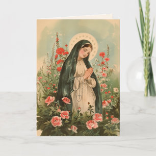 Carte Vierge Marie Roses rouges Sainte prière Rosaire