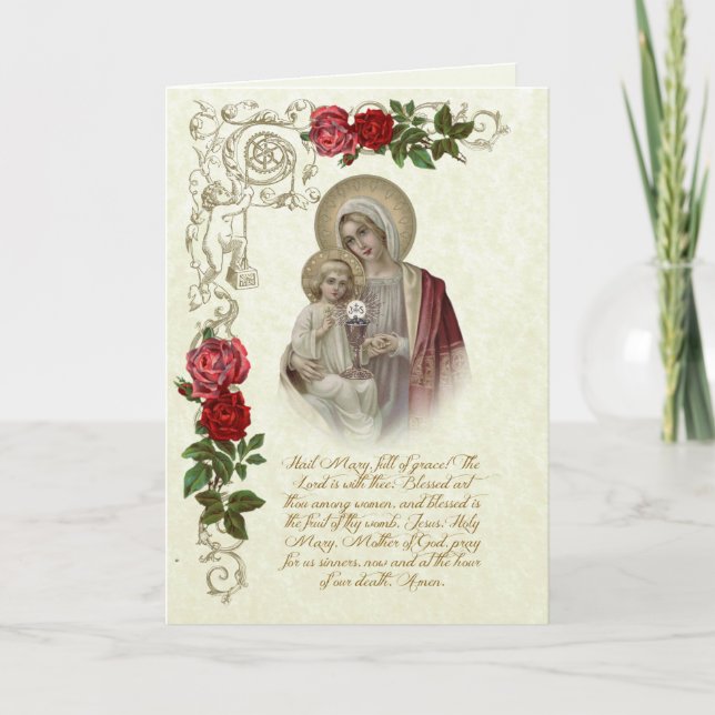 Carte Vierge religieuse Marie Jésus Première communion s (Devant)
