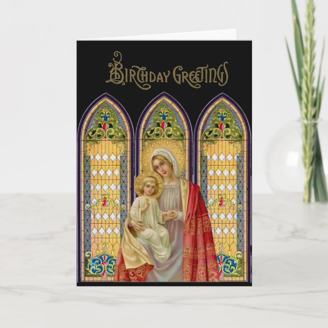 Carte Vierge religieuse Marie Jésus Vitrail Fenêtres (Devant)