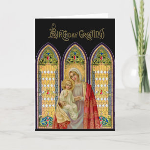 Carte Vierge religieuse Marie Jésus Vitrail Fenêtres