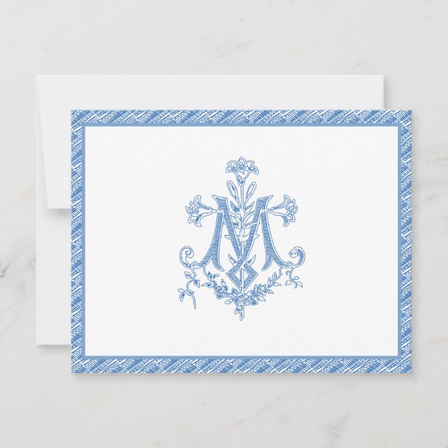 Carte Vierge religieuse Marie Marian Bleu "M" Lys (Devant)