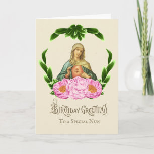 Carte Vierge religieuse Marie Nonne catholique Anniversa