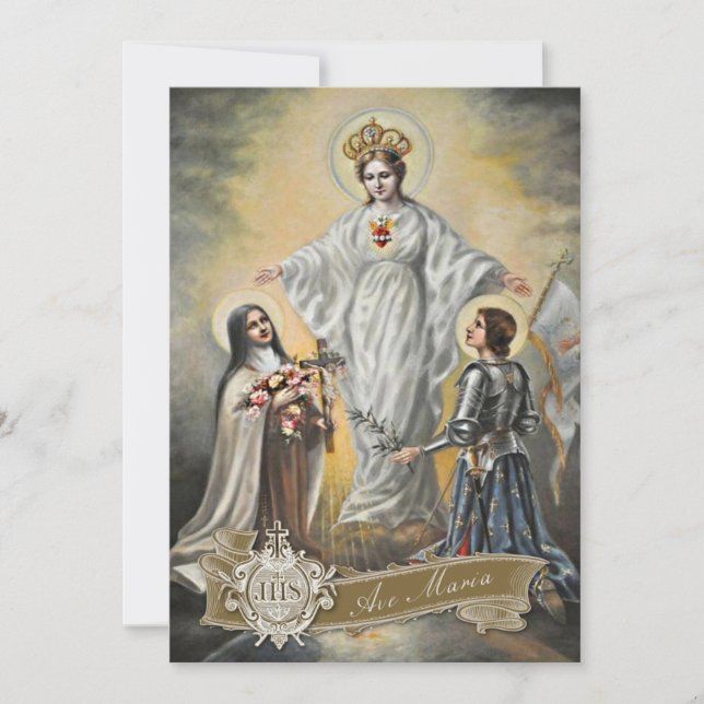 Carte Vierge religieuse Marie Sainte Thérèse Jeanne d'Ar (Devant)
