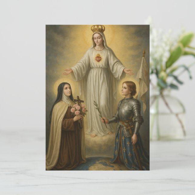 Carte Vierge religieuse Marie Sainte Thérèse Jeanne d'Ar (Debout devant)