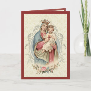 Carte Vierge Vintage religieuse Marie Jésus Rosaire