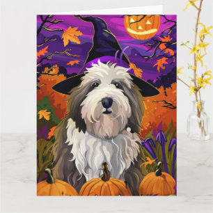 Carte Vieux anglais Sheepdog Halloween sorcier Citrouill