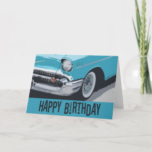Carte Vieux anniversaire Chevy en bleu.