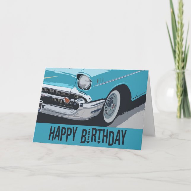Carte Vieux anniversaire Chevy en bleu. (Devant)