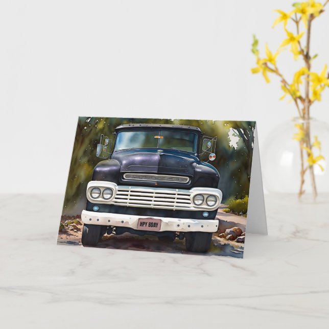 Carte Vieux Camion classique jeu de jeu Whimsical Annive (Fleur jaune)