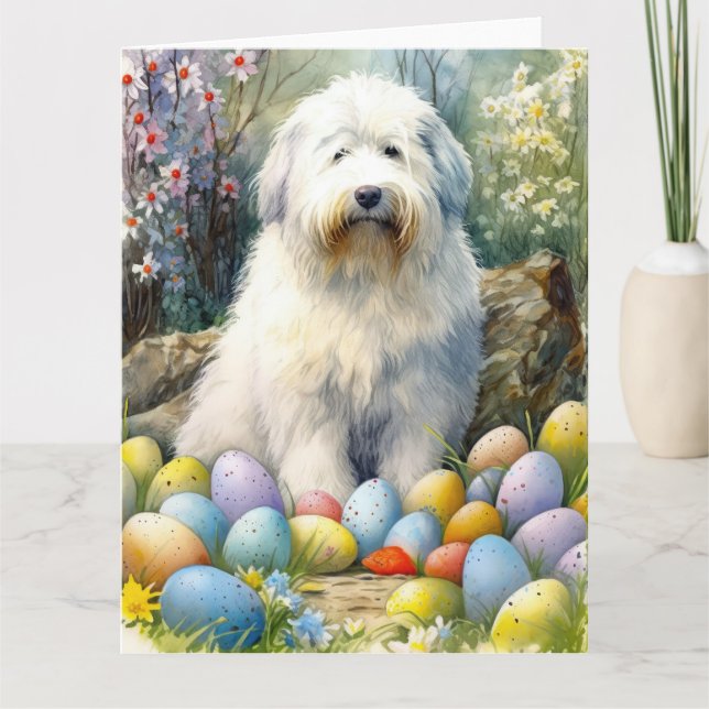 Carte Vieux chien de mer anglais avec oeufs de Pâques va (Devant)