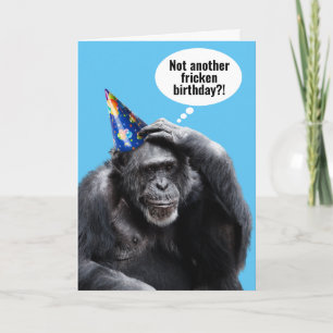 Carte Vieux Chimpanzé Drôle Avec Casquette De Fête Anniv