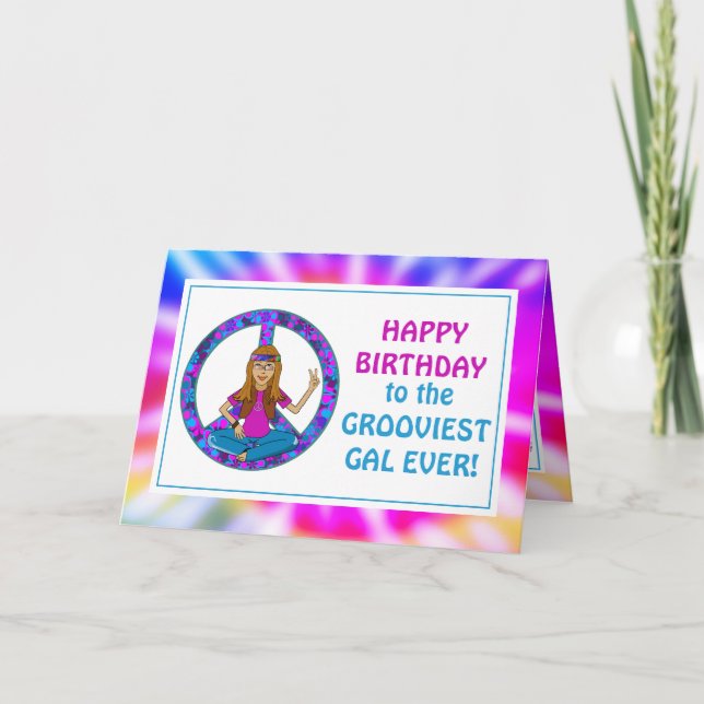 Carte Vieux Hippie Hippie Tie Dye Super Gal Anniversaire (Devant)