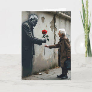 Carte Vieux Homme Avec Graffiti Rose Rouge