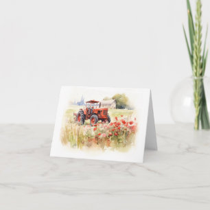 Carte Vieux tracteur de ferme dans un champ de fleurs BL