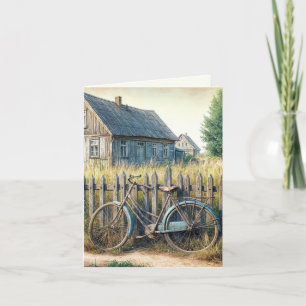 Carte Vieux Vélo Abandonné Sur La clôture Rustique