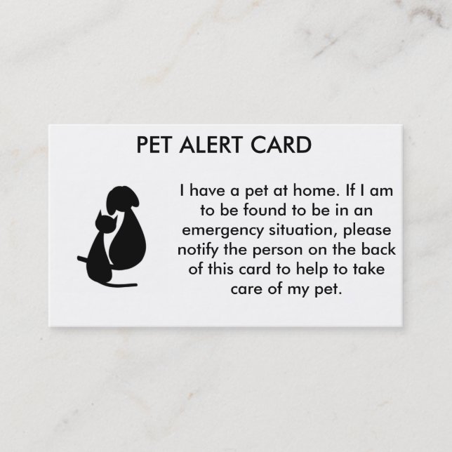 Carte vigilante d'animal familier (Devant)