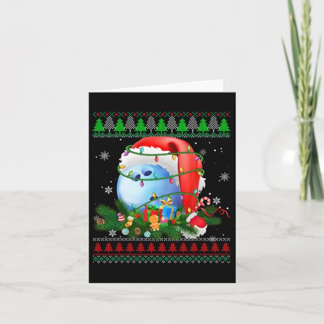 Carte Vilain Jeu de Noël Pyjama Bowling lumières de Noël (Devant)
