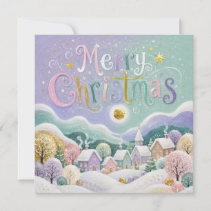 Carte Village d'hiver pastel de Noël Maisons enneigées
