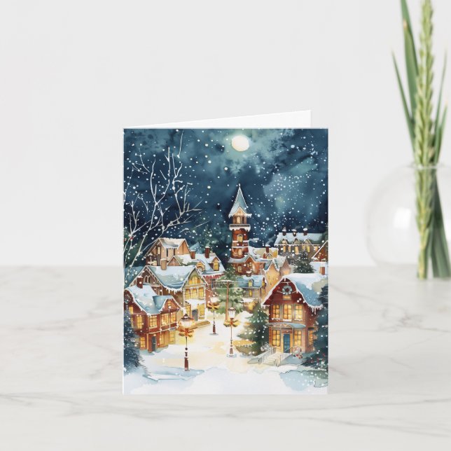 Carte Ville de Noël illustrative dans la neige (Devant)