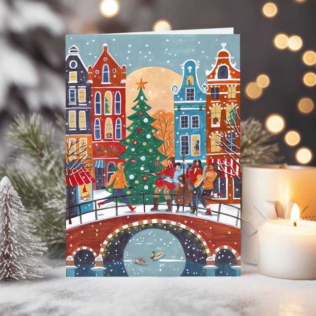 Carte Ville moderne Amsterdam Noël (Cute modern City Amsterdam Christmas Card)