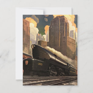 Carte Ville vintage, train duplex T1 sur voies ferrées