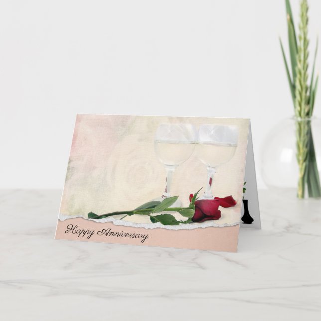 Carte Vin d'anniversaire et Rose rouge (Devant)