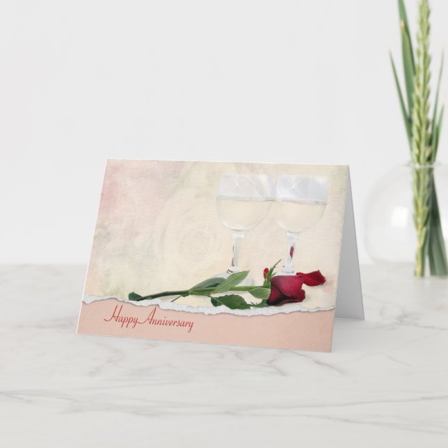 Carte Vin d'anniversaire et Rose rouge (Devant)