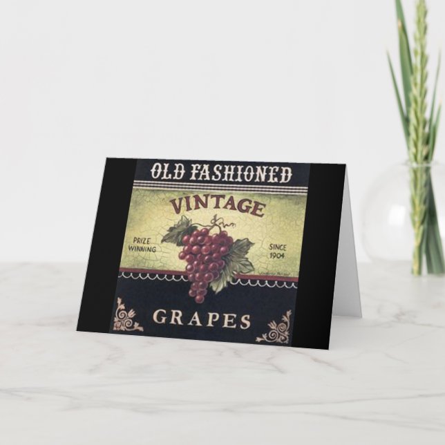 Carte Vin de raisins de vieille mode, pourpre et noir (Devant)