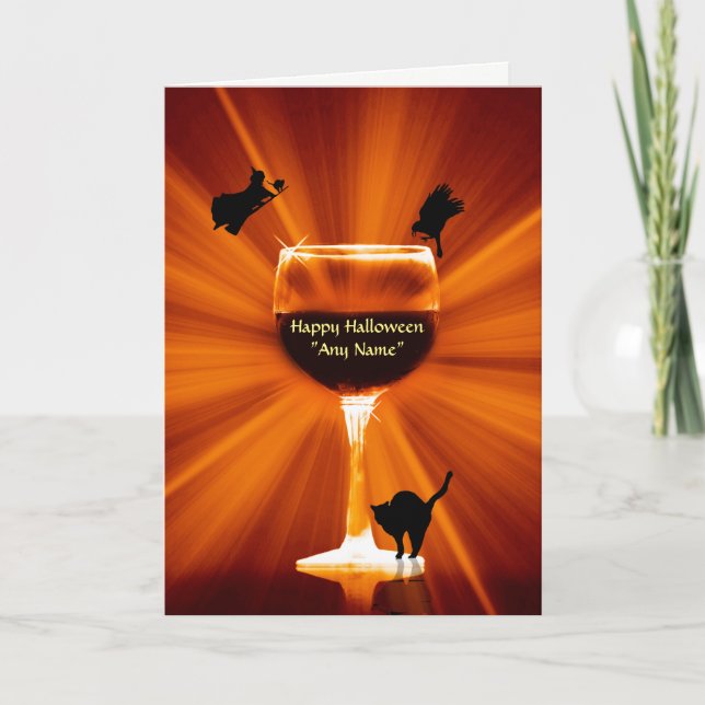 Carte Vin d'Halloween à thème avec nom personnalisé (Devant)