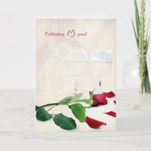 Carte vin et rose rouge pour 15e anniversaire