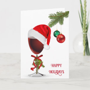 Carte Vin rouge de Noël avec chapeau de Père Noël