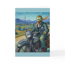 Vincent Van Gogh sur une moto Salutation