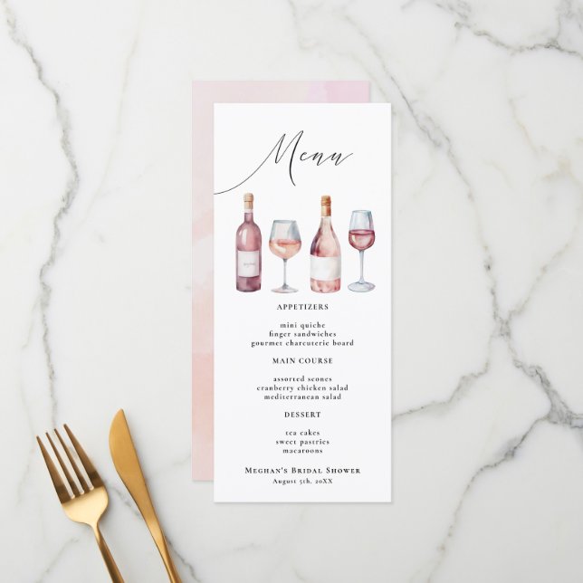 Carte Vino Aquarelle Avant Vows (Devant/Arrière en situation)