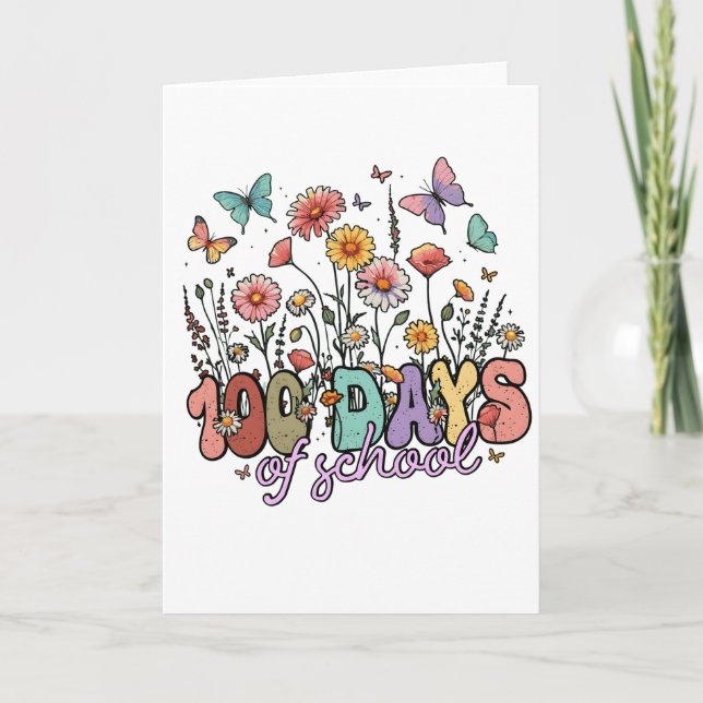 Carte Vintage 100 Days School Garden Butterflies Design (Devant)