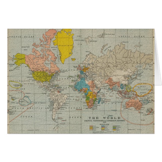 Carte vintage 1910 du monde (Devant horizontal)